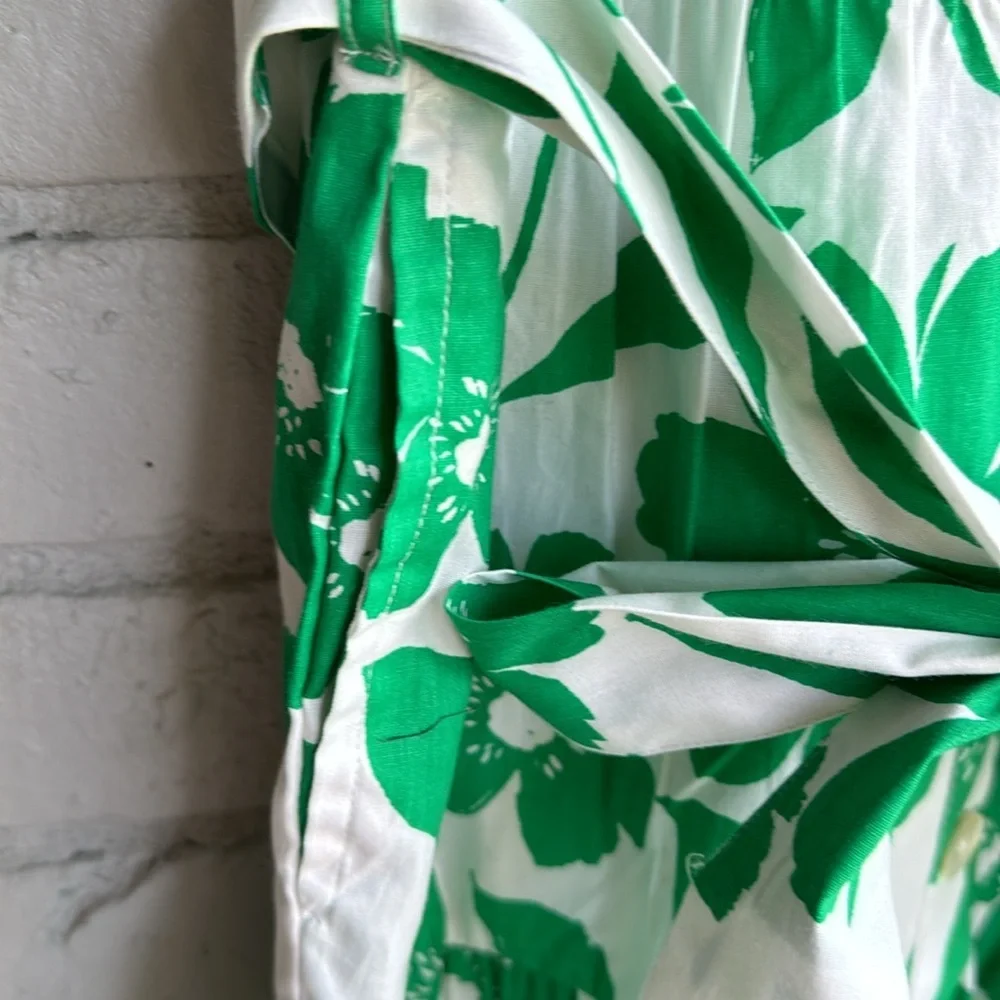 Jessica Simpson Sz XS Dress Cotton Green&White Puffy sleeve pockets Tiered Belt - Picture 5 of 6